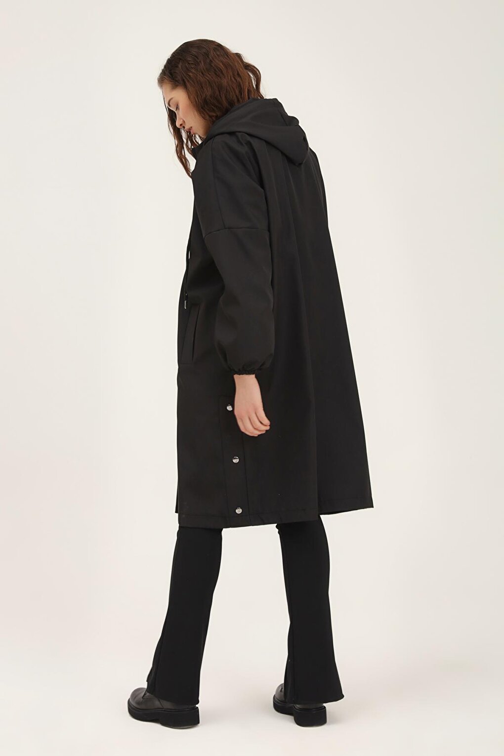 Oversize Hooded Trench Coat Black