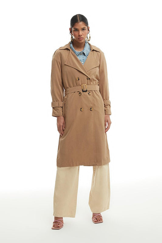 Belted Epaulette Trench Coat Beige