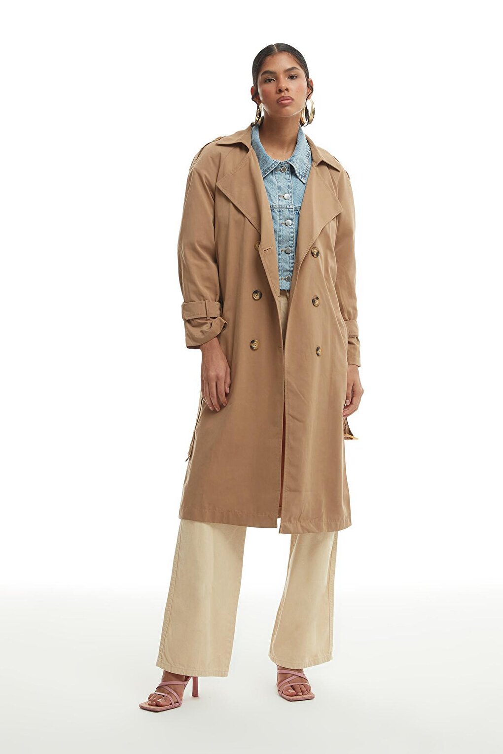 Belted Epaulette Trench Coat Beige