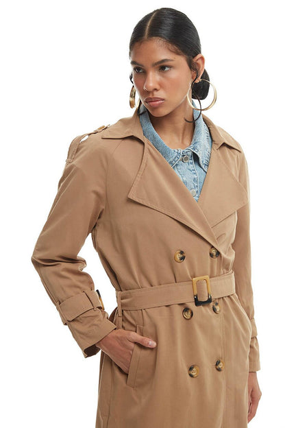 Belted Epaulette Trench Coat Beige