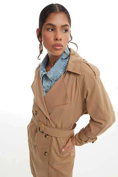 Belted Epaulette Trench Coat Beige