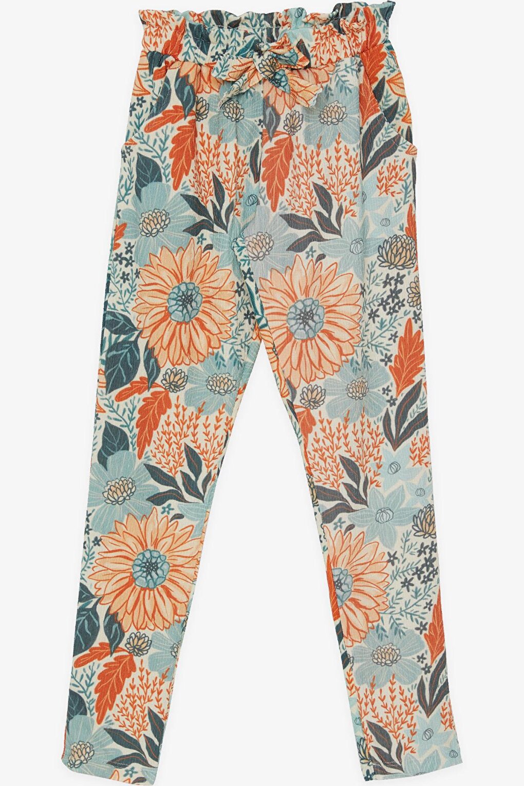 Girls' Tights Trousers with Bow and Flowers, Mixed Color (6-12 Years)