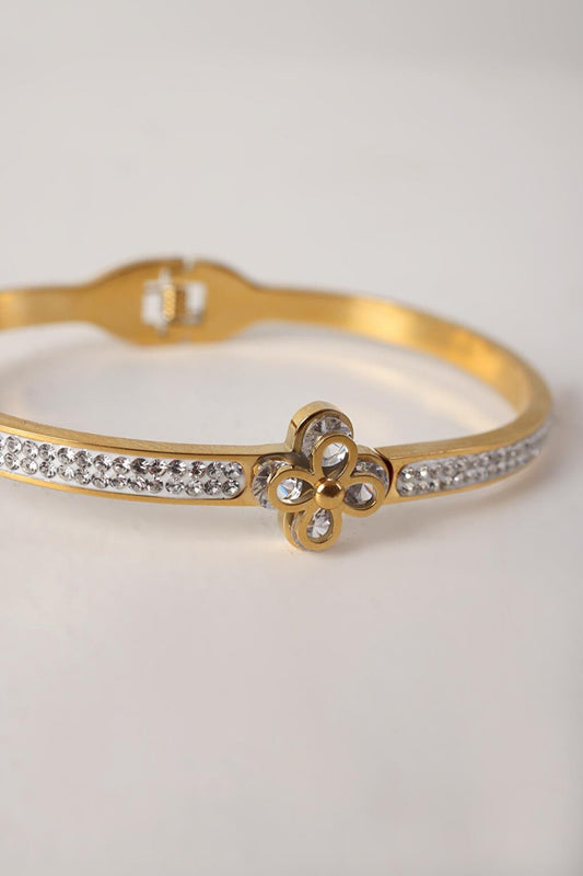 Gold Steel Stone and Flower Bracelet