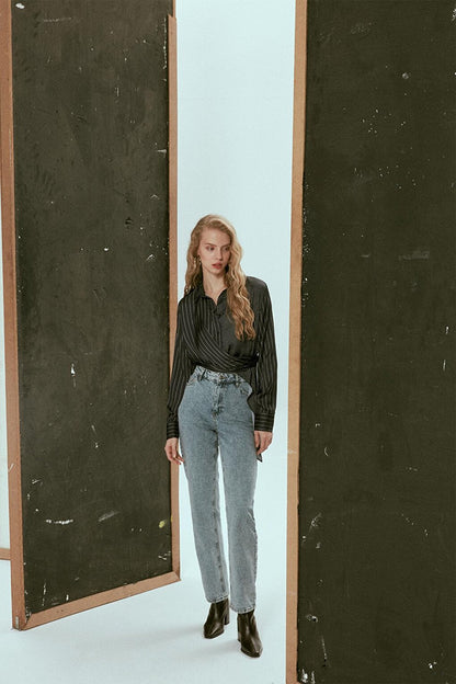 High Waist Straight Cut Jean Trousers Blue