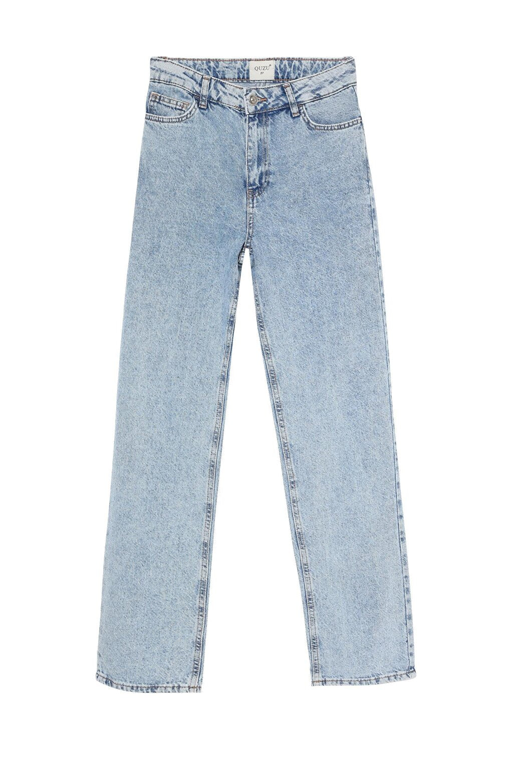 High Waist Straight Cut Jean Trousers Blue