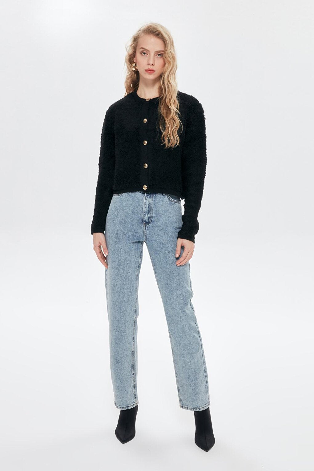 High Waist Straight Cut Jean Trousers Blue