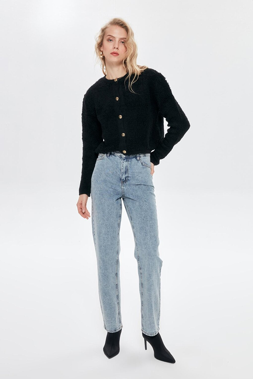 High Waist Straight Cut Jean Trousers Blue