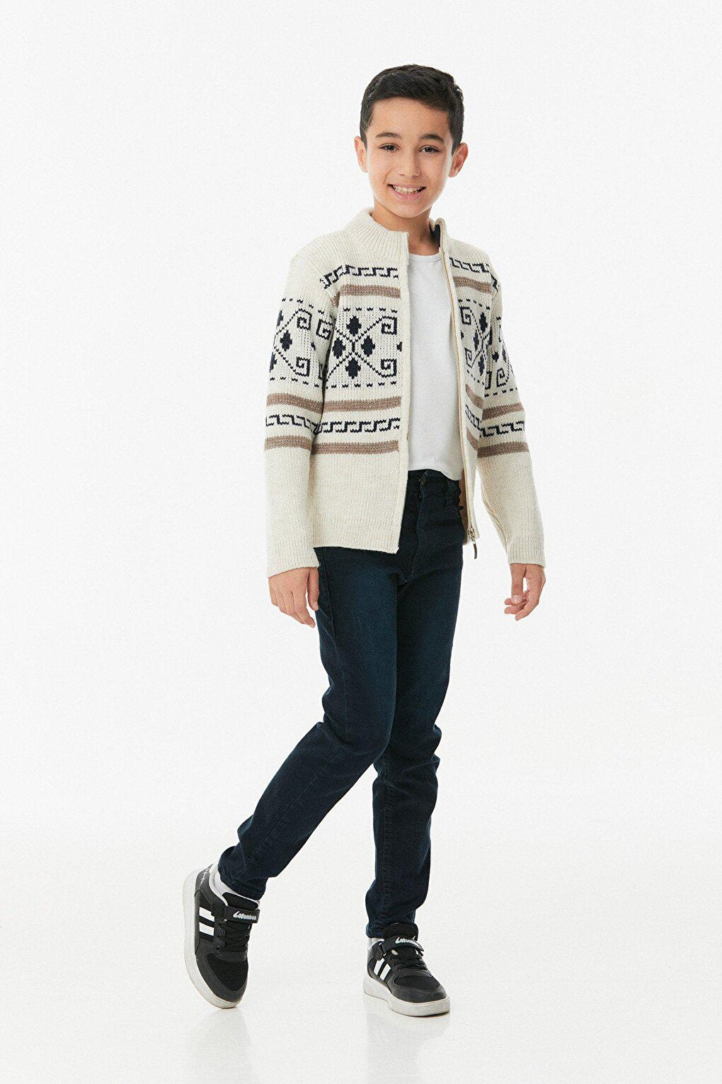 Patterned High Collar Boy's Cardigan