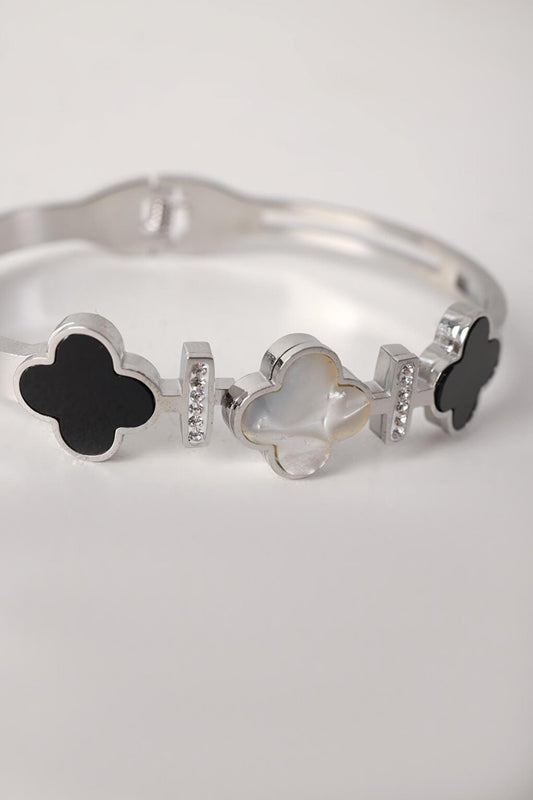 SILVER Steel Stone and Flower Bracelet