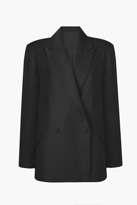 Black Oversize Padded, Lined Crepe Premium Jacket