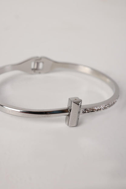 SILVER Steel Stone Handcuff Bracelet