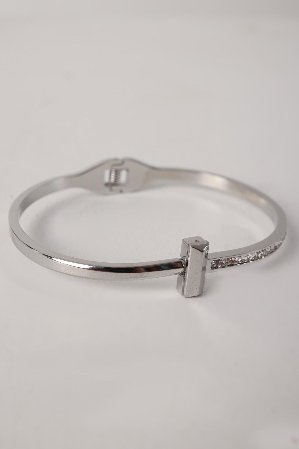 SILVER Steel Stone Handcuff Bracelet