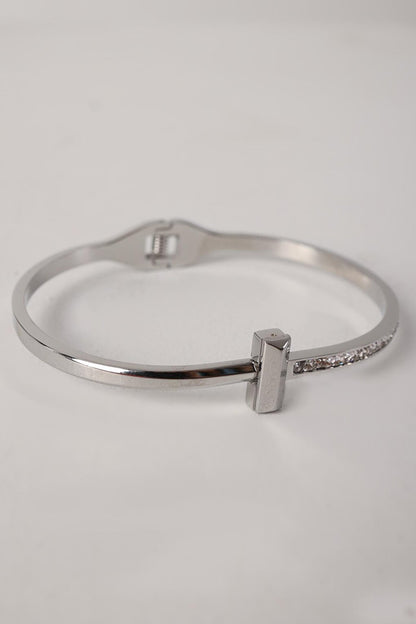 SILVER Steel Stone Handcuff Bracelet