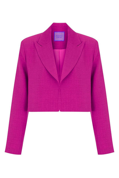 Cyclamen Color Linen Look Crop Jacket