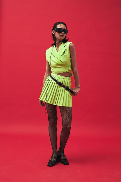 Pleated Shorts Skirt Neon Green