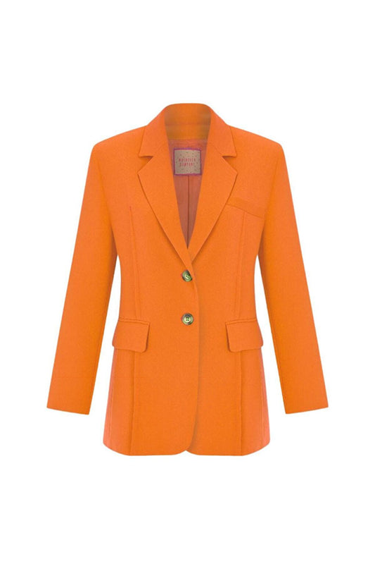 Orange Oversized Padded Inside Lined Crepe Double Buttoned Premium Jacket with Pockets