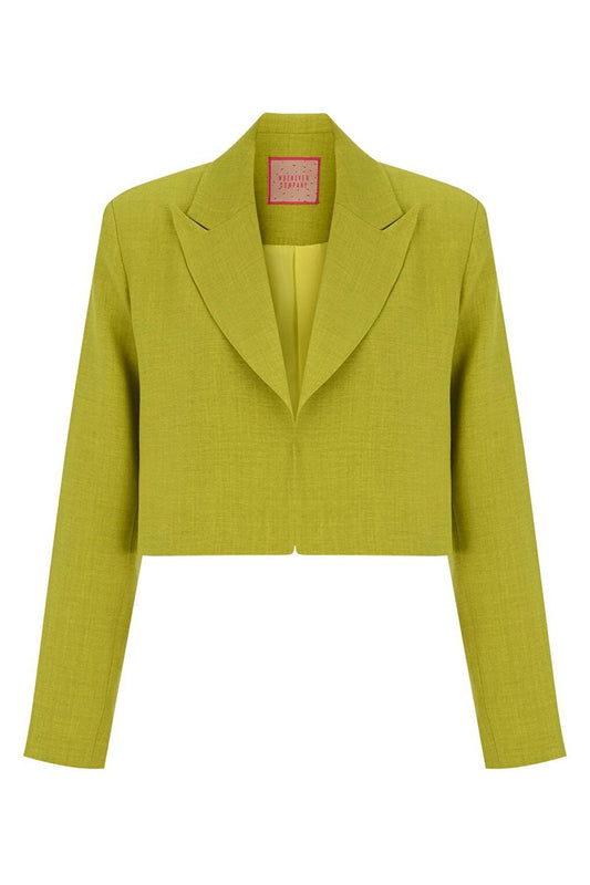 Oil Green Linen Look Crop Jacket