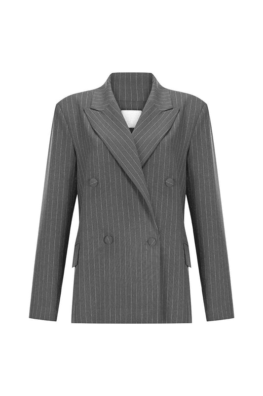 Gray Striped Oversize Padded and Lined Crepe Premium Jacket