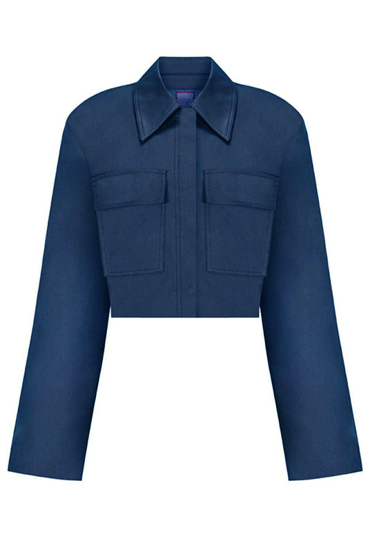 Indigo Color Cotton Crop Jacket