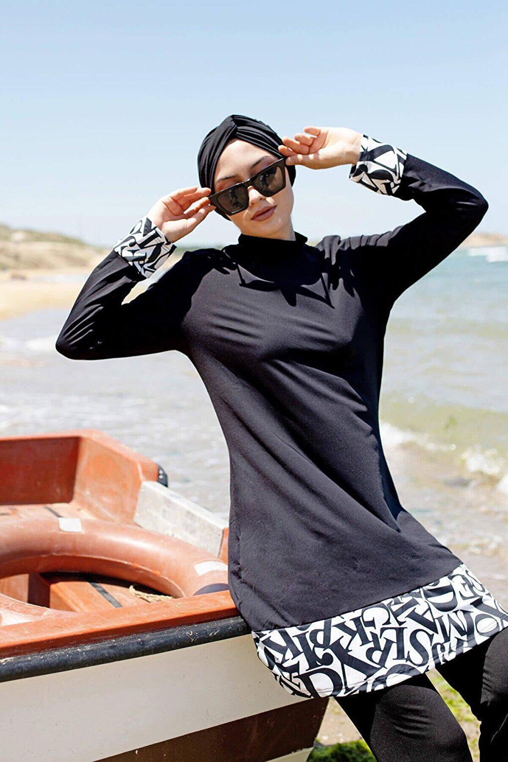 Lettered Fully Covered Hijab Swimsuit 1977