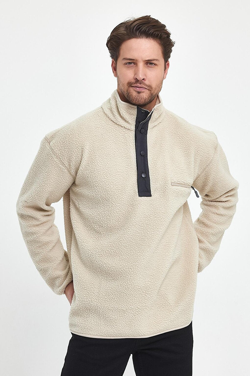 Half Zipper Snap Men's Sweatshirt