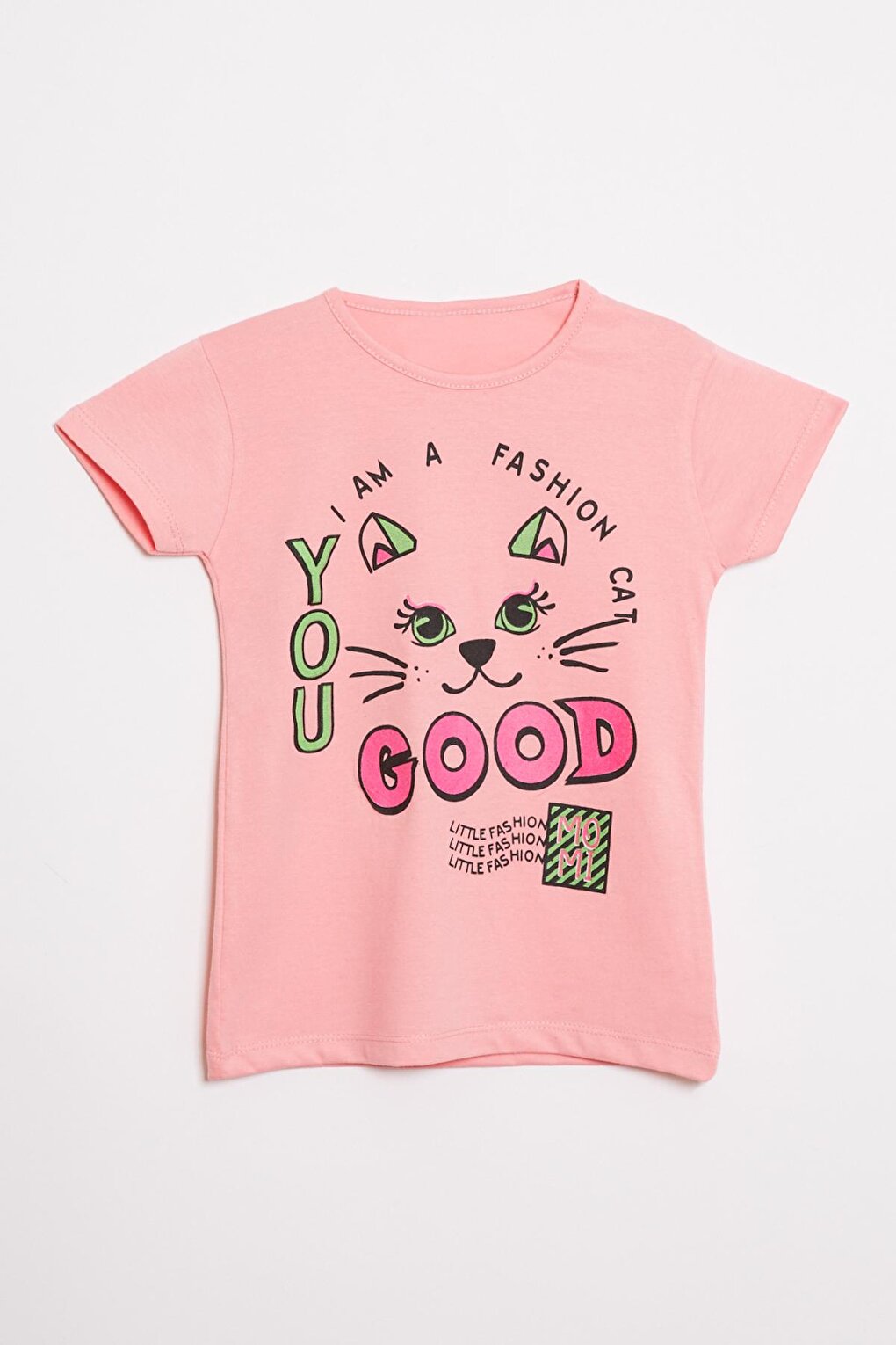 Cat Printed Short Sleeve Girls' T-Shirt