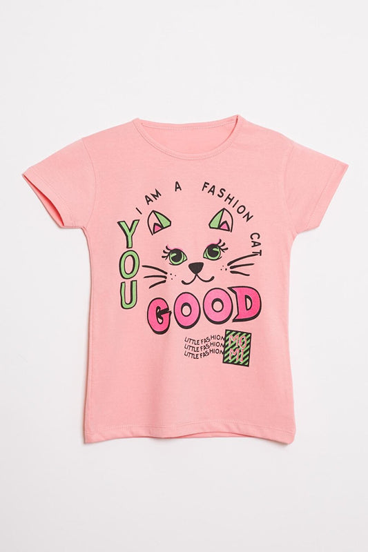 Cat Printed Short Sleeve Girls' T-Shirt