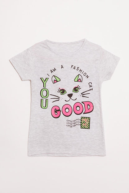 Cat Printed Short Sleeve Girls' T-Shirt