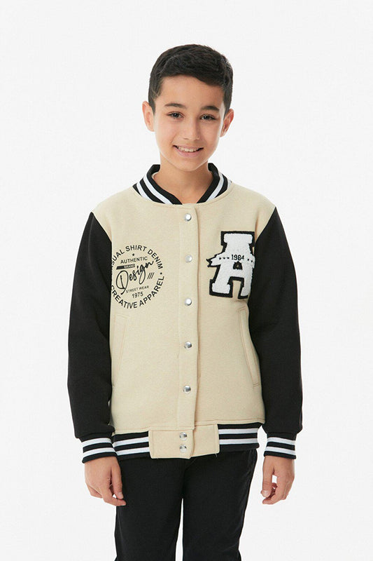 Unisex Kids College Jacket with Embroidered Snap Fasteners