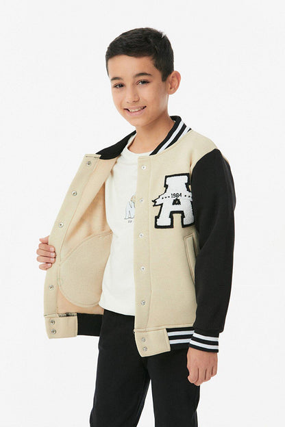 Unisex Kids College Jacket with Embroidered Snap Fasteners