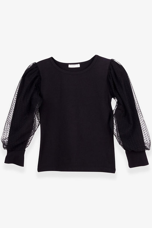 Girl's Blouse Sleeves Black with Tulle Detail (Age 8-12)