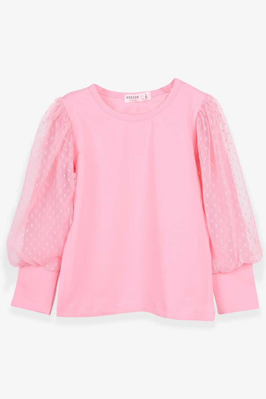 Girl's Blouse Sleeves Tulle Detailed Powder (Ages 8-12)