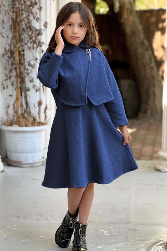 Girl's Sleeveless Stash Navy Blue Dress with Buttons on the Front and Side Zipper Detail