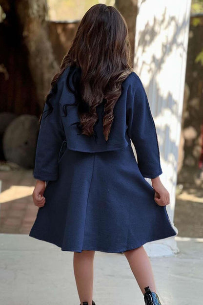 Girl's Sleeveless Stash Navy Blue Dress with Buttons on the Front and Side Zipper Detail