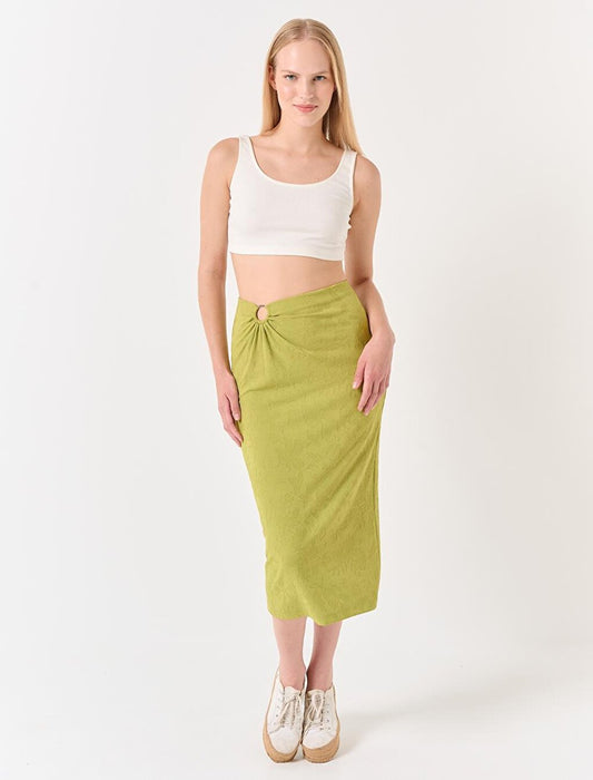 Pistachio Green High Waist Hoop Detailed Midi Skirt