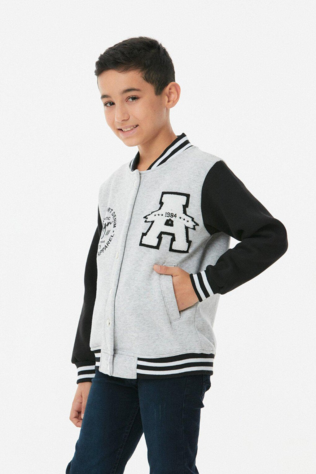 Unisex Kids College Jacket with Embroidered Snap Fasteners