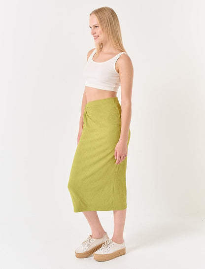 Pistachio Green High Waist Hoop Detailed Midi Skirt