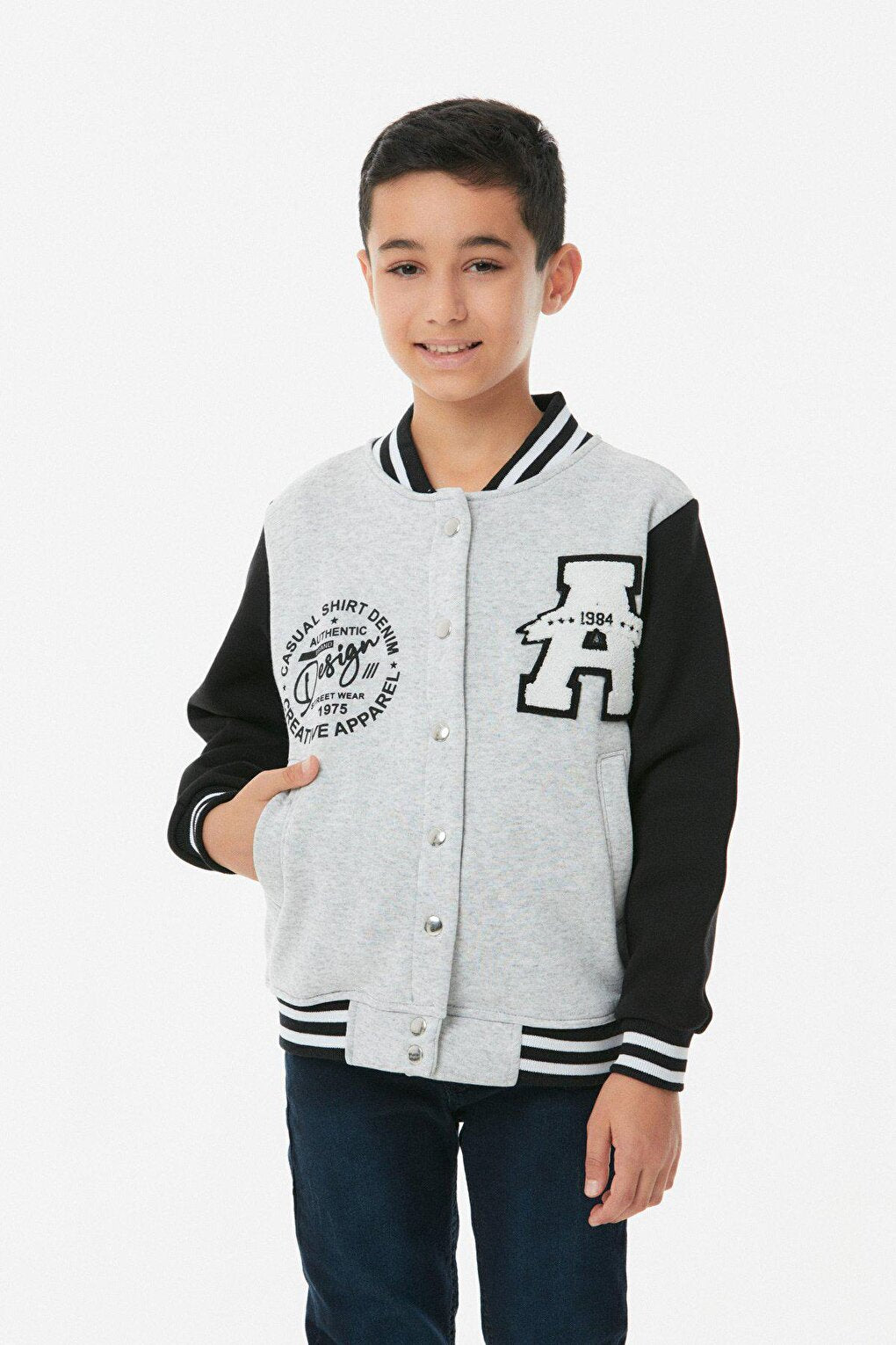 Unisex Kids College Jacket with Embroidered Snap Fasteners