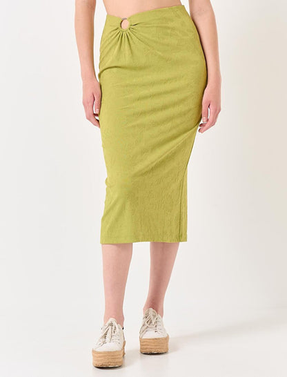 Pistachio Green High Waist Hoop Detailed Midi Skirt