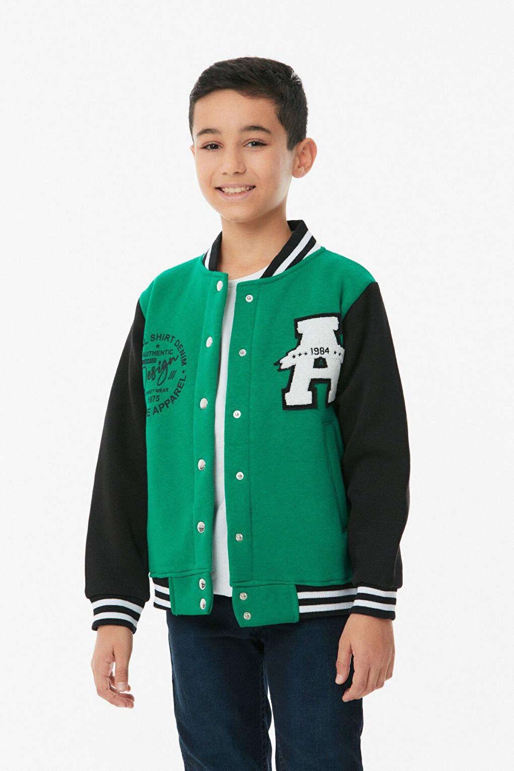 Unisex Kids College Jacket with Embroidered Snap Fasteners