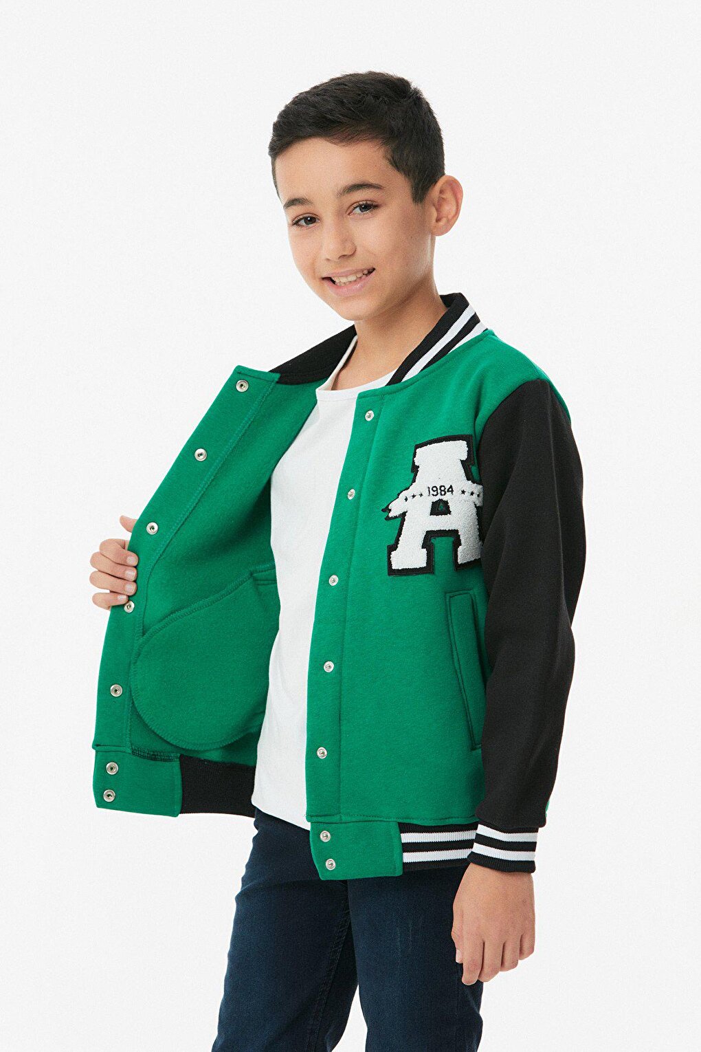 Unisex Kids College Jacket with Embroidered Snap Fasteners