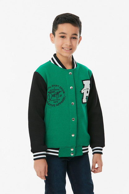 Unisex Kids College Jacket with Embroidered Snap Fasteners