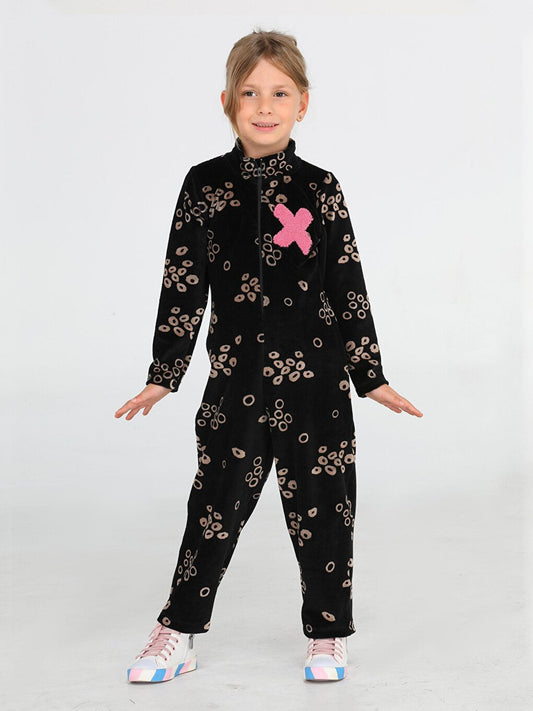 Casa Printed Laci Velvet Children's Jumpsuit