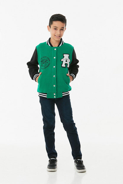 Unisex Kids College Jacket with Embroidered Snap Fasteners