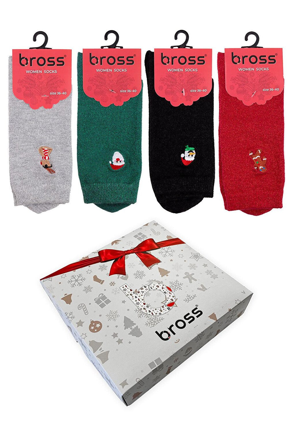 Christmas Boxed Lurex Embroidered Women's Socks