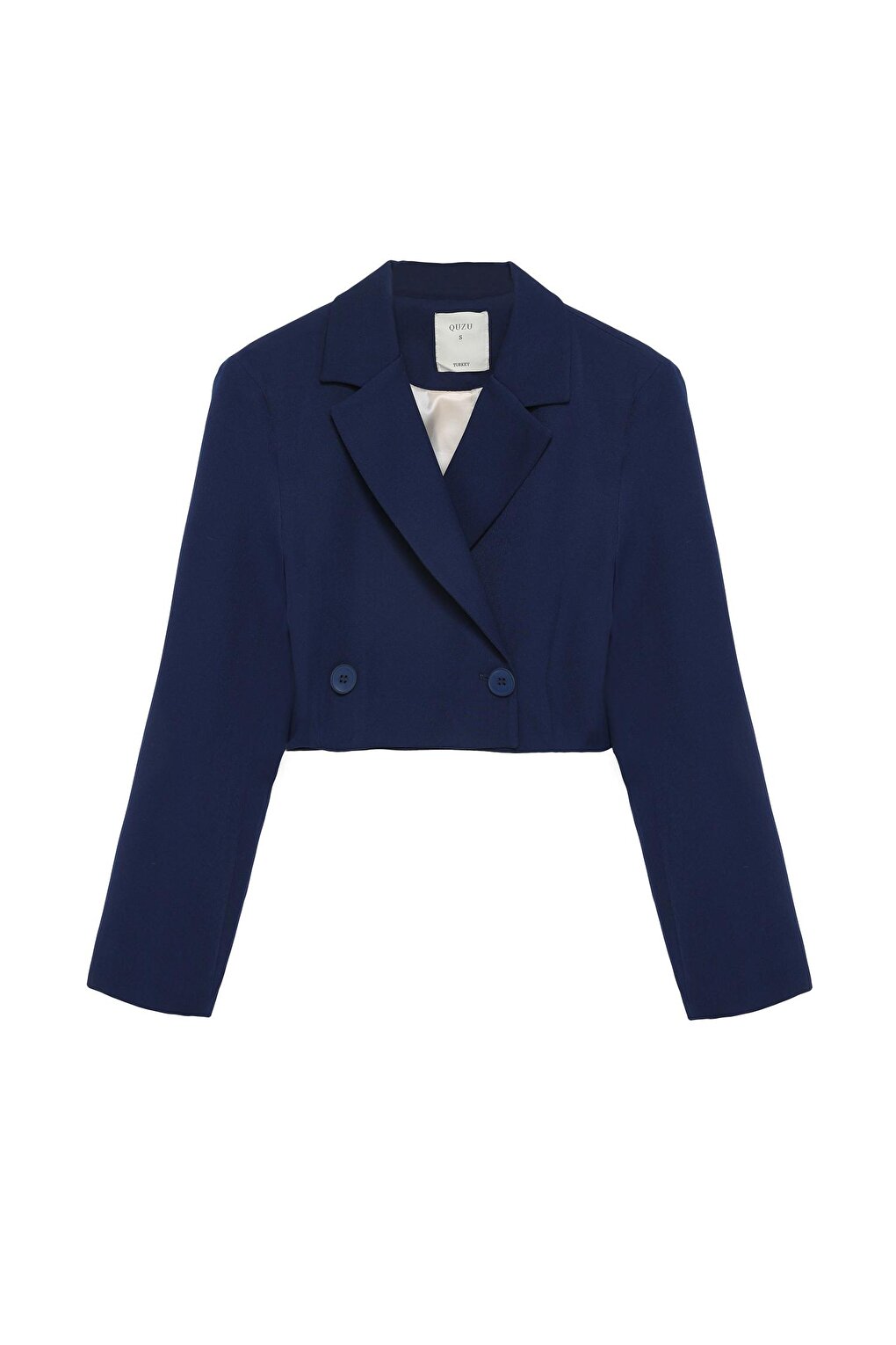 Double Breasted Crop Blazer Jacket Navy Blue