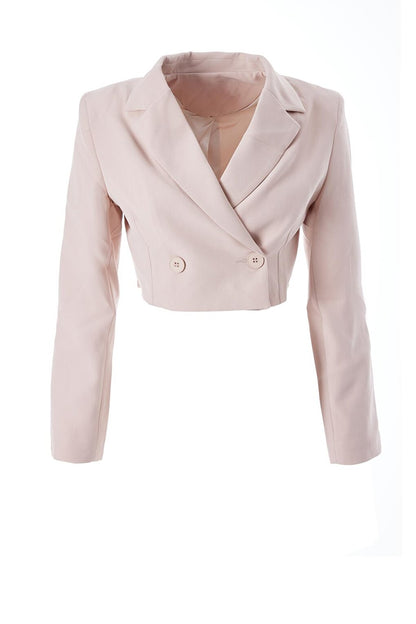 Double Breasted Crop Blazer Jacket Stone