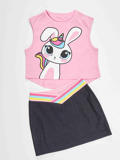 Unicorn Rabbit Girls T-shirt Skirt Set