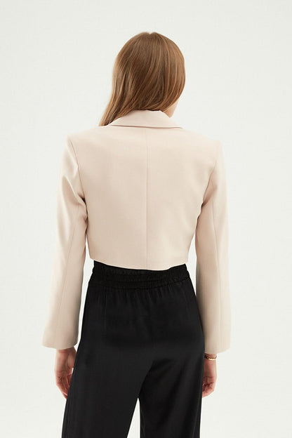 Double Breasted Crop Blazer Jacket Stone