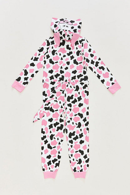 Dalmatian Patterned Hooded Girl's Jumpsuit